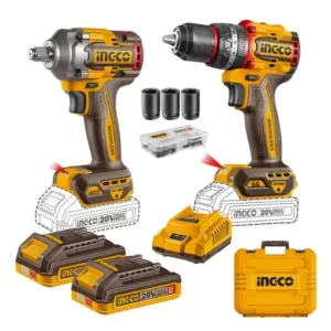 kit taladro percutor y llave de impacto 20v ingco